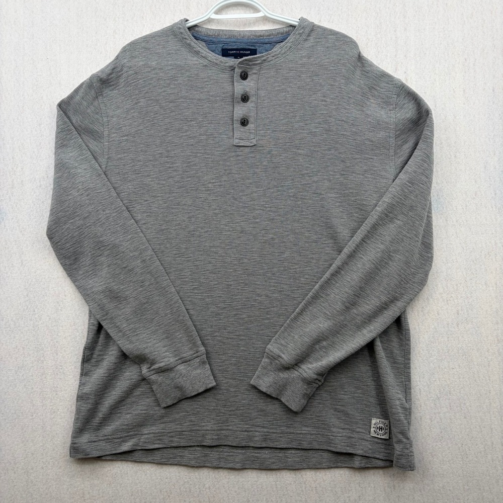 Tommy Hilfiger Mens Gray Waffle Knit Long Sleeve Henley Shirt XL 08578B4211